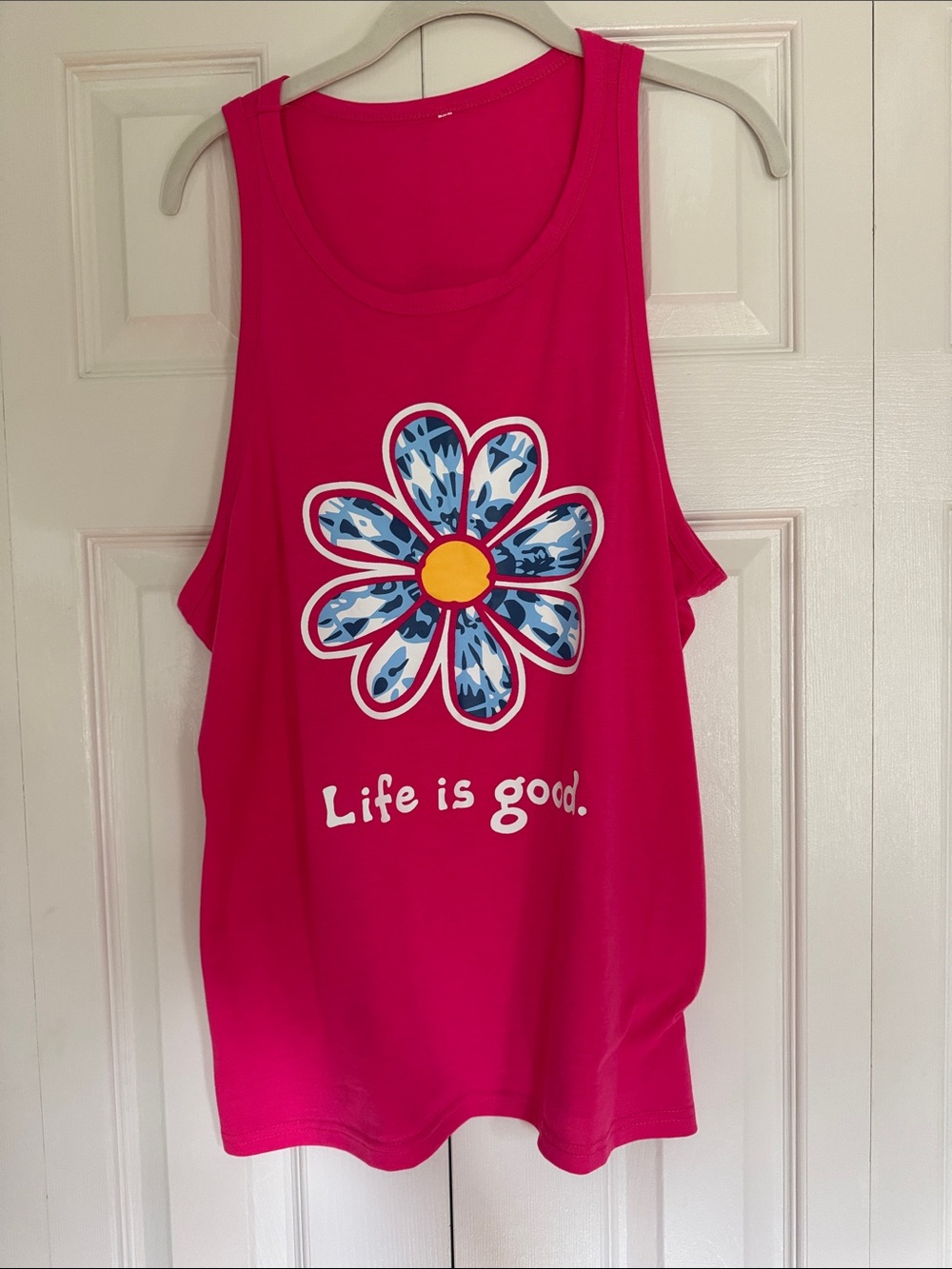 Life Is Good Hot Pink Girls' Tank with Blue Daisy Graphic